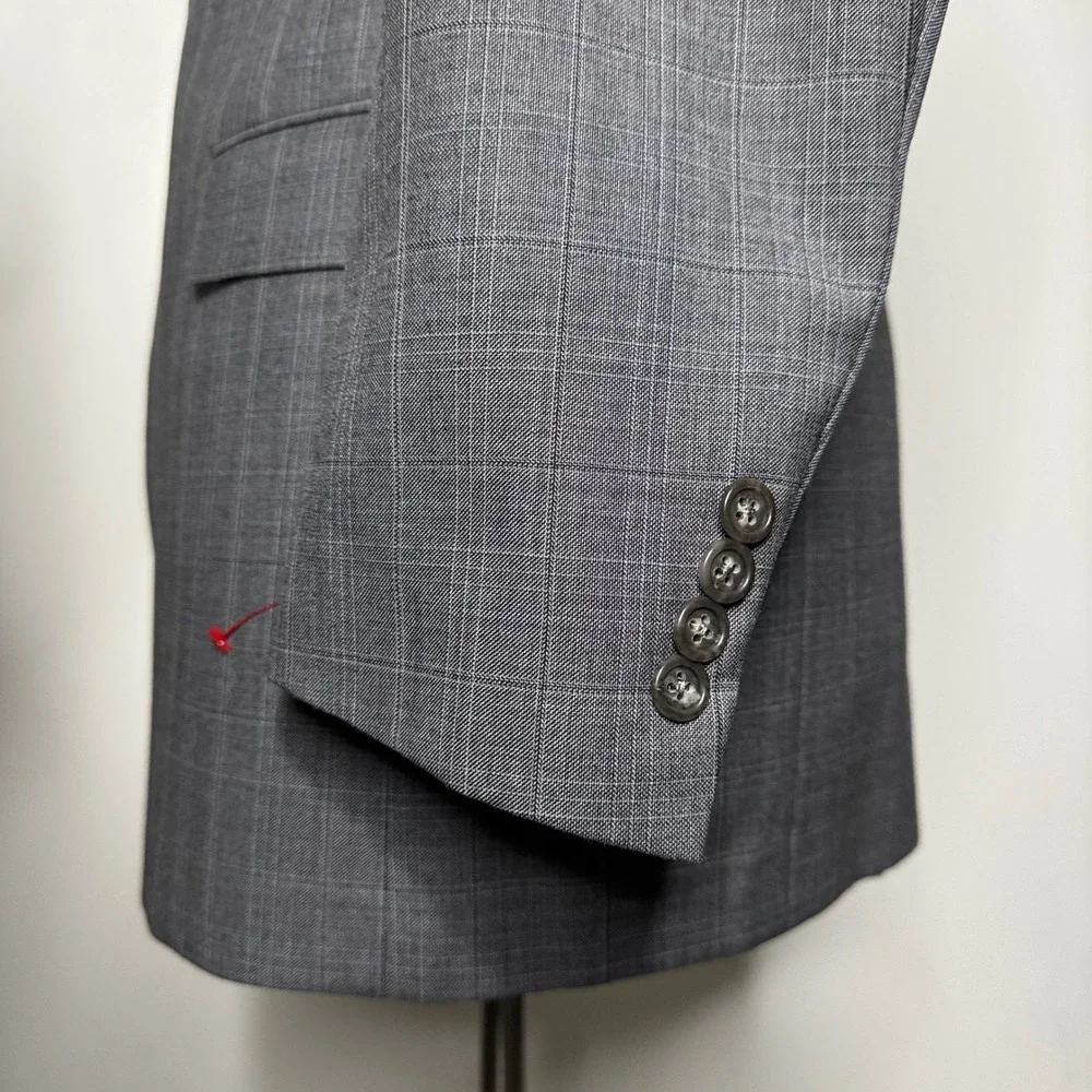 Hart Schaffner Marx Gold Mens Two Piece Suit‎ 42L 34W Grey Plaid Wool
